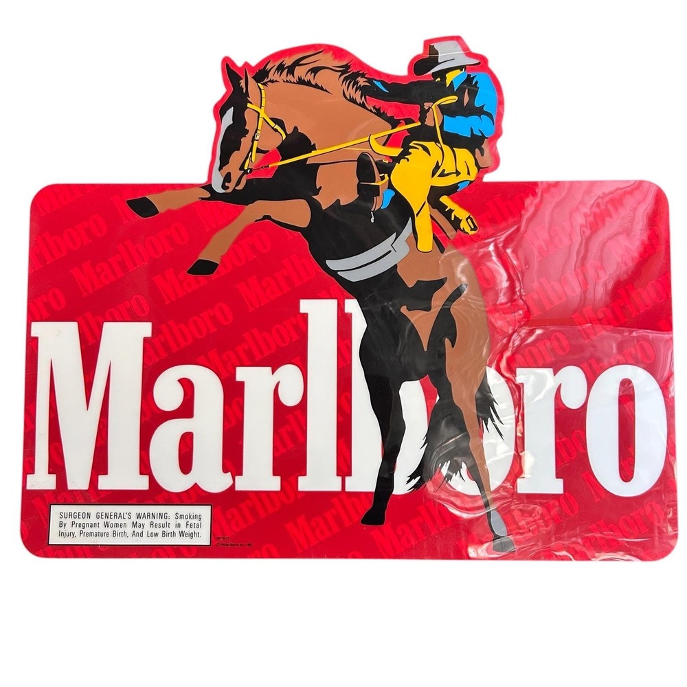 Vintage Marlboro Man Vinyl Sticker Sign Cowboy Bucking Bronco Large Decal NOS 92